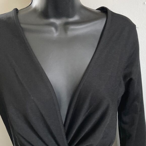 Long Sleeve Bodycon Dress with Feathered Sleeves and deep plunge - Picture 6 of 7